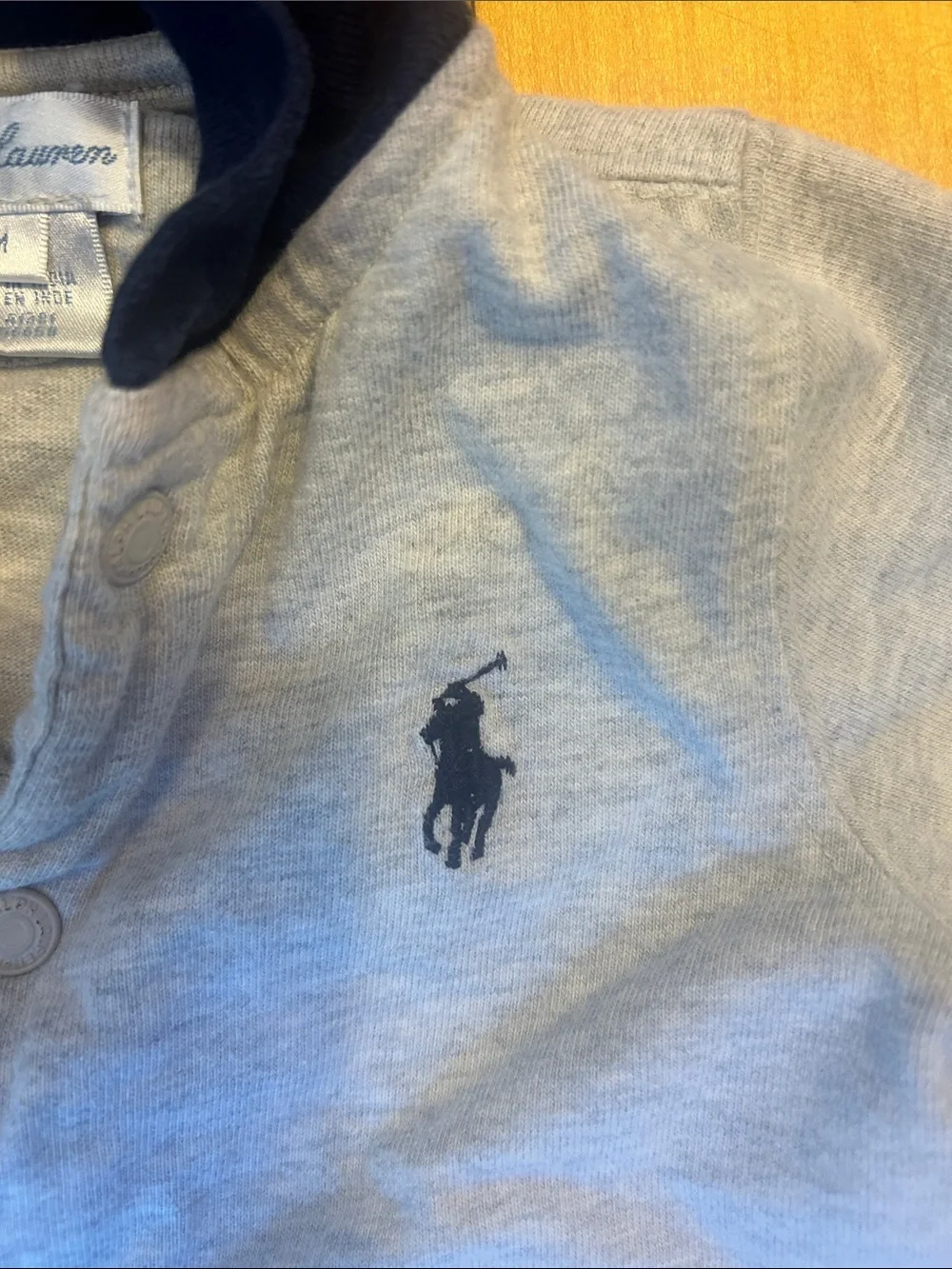 Ralph Lauren Light Gray Footed One-Piece with Navy Trim
